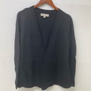 LOFT Open Front Black Cardigan Women’s Size Medium Italian Yarn Long Sleeve